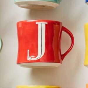 Anthropologie / “J” Mia Monogram Mug Red Letter Hand Painted Initial Coffee